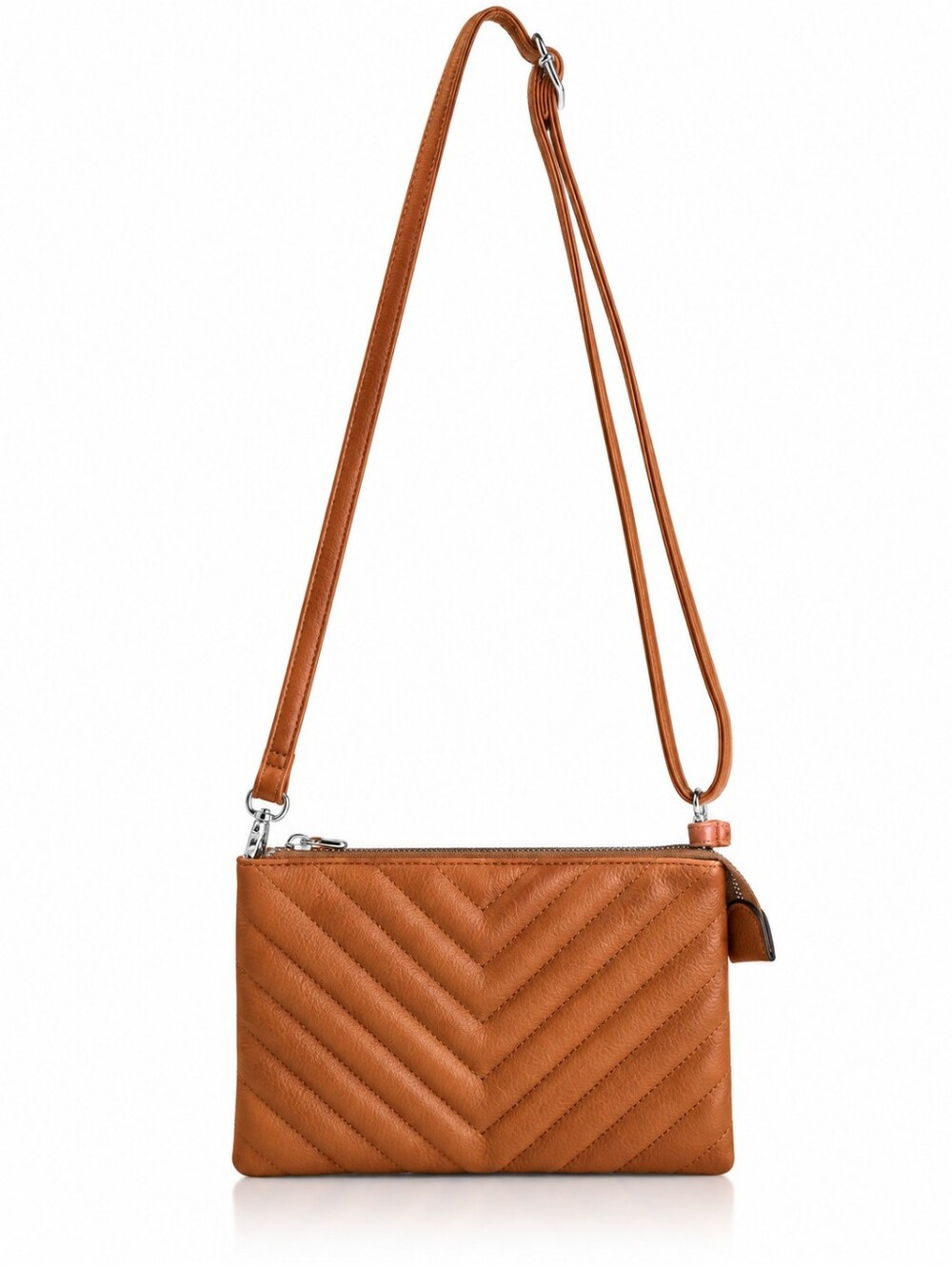 Chevron-Quilt Leather Crossbody in Cognac